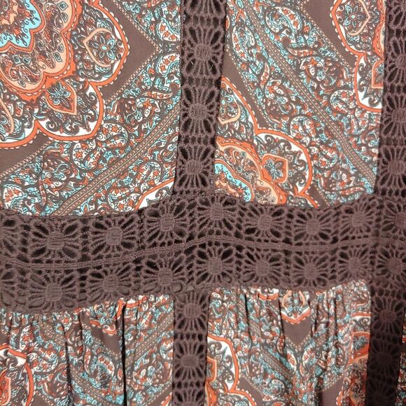 Daniel Rainn boho dress 3/4 sleeves floral lace red brown dropwaist size Small - Picture 6 of 12